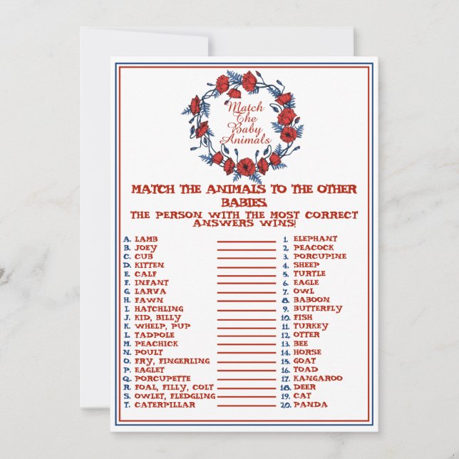 Invitation Correspondre Le Bébé Animaux Baby shower Floral Po (Devant)