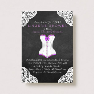 Invitation Corset blanc dentelle Chalboard Lingerie Douche
