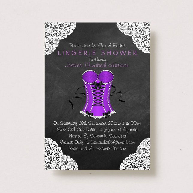 Invitation Corset blanc dentelle Chalboard Lingerie Douche (Créateur téléchargé)