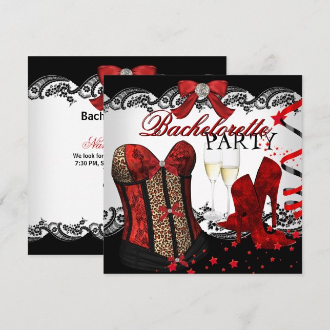 Invitation Corset en dentelle rouge Champagne pour EVJF (Devant / Derrière)