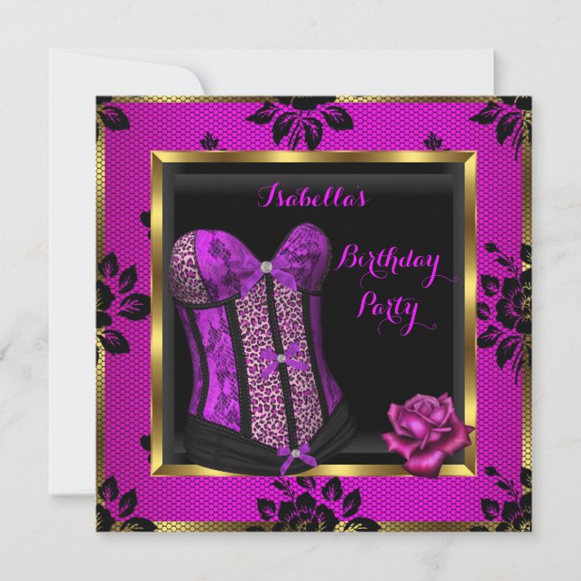 Invitation Corset Fête Rose Lace Purple Pink Plum Pour Leopar (Devant)