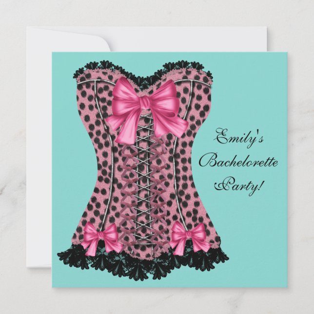 Invitation Corset Léopard Rose Bleu sarcelle Enterrement de v (Devant)
