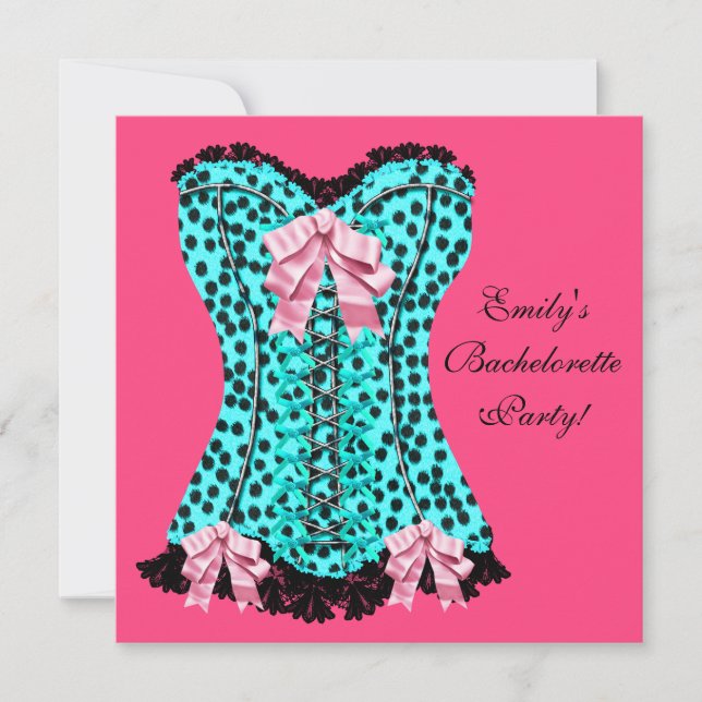 Invitation Corset léopard rose talons hauts Bachelorette (Devant)