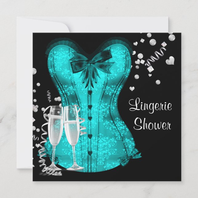 Invitation Corset lingerie bleu sarcelle noir enterrement de  (Devant)