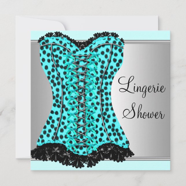 Invitation Corset lingerie léopard sarcelle Shower de mariage (Devant)