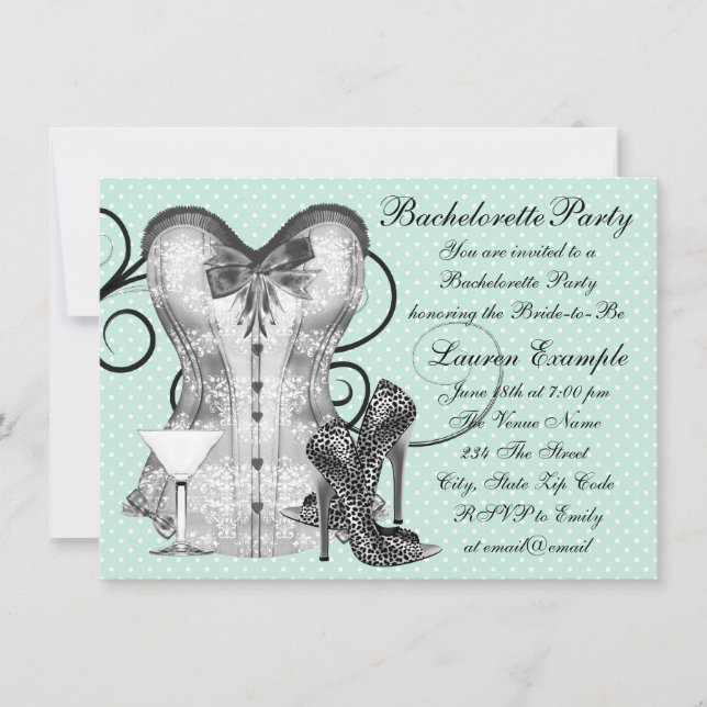 Invitation Corset Martini Bleu Sarcelle Enterrement de Vie de (Devant)
