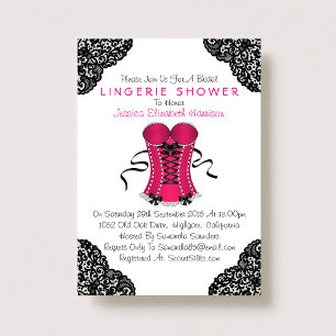 Invitation Corset rose et dentelle noire Douche