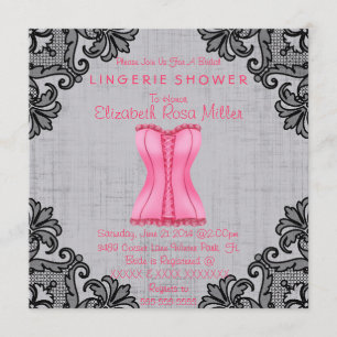 Invitation Corset rose et Fête de la mariée noire de lingerie