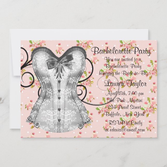 Invitation Corset Rose Rose Fête de Fiançailles Noir (Devant)