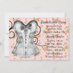 Invitation Corset Rose Rose Fête de Fiançailles Noir