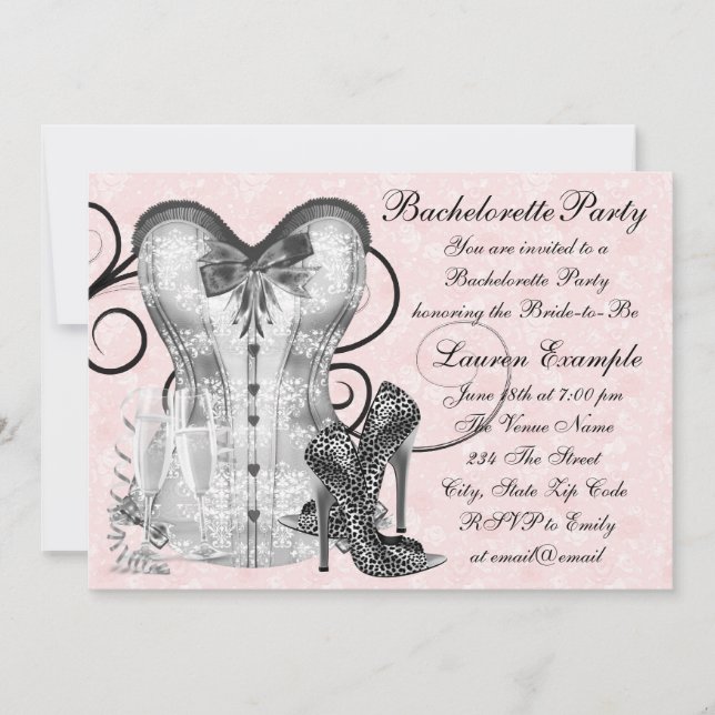 Invitation Corset Rose Rose Fête de Fiançailles Noir (Devant)