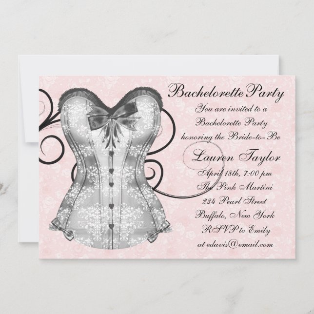 Invitation Corset Rose Rose Fête de Fiançailles Noir (Devant)