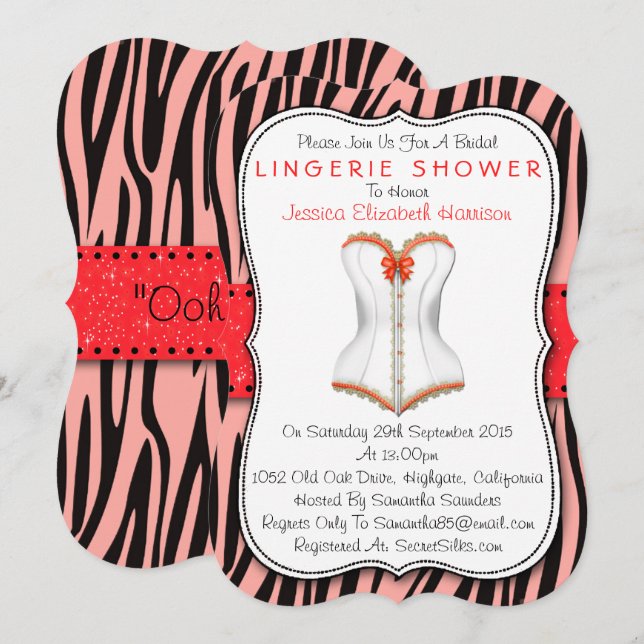 Invitation Corset Rouge & Blanc Sur Zebra Print Lingerie Douc (Devant / Derrière)