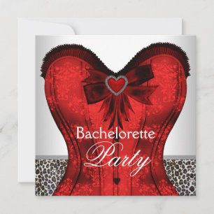 Invitation Corset rouge en damas pour enterrement de vie de j