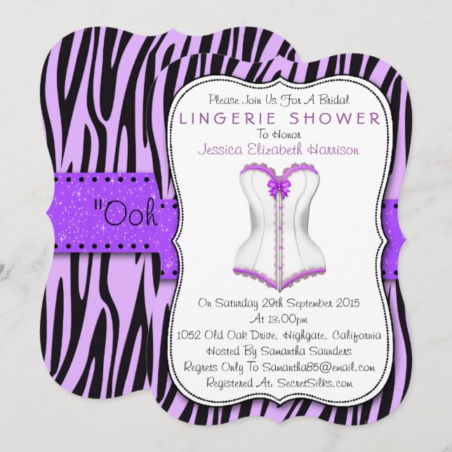 Invitation Corset violet et blanc Zebra Imprimer Lingerie Dou (Devant / Derrière)