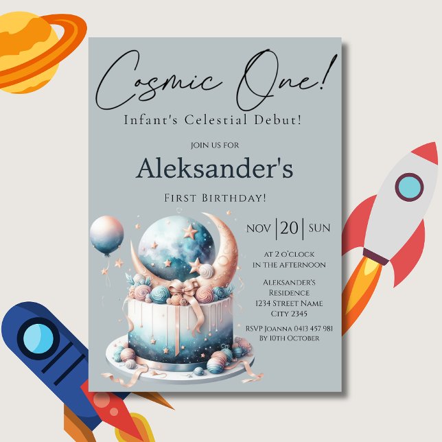 Invitation Cosmic One ! Aquarelle céleste 1er anniversaire du (Créateur téléchargé)