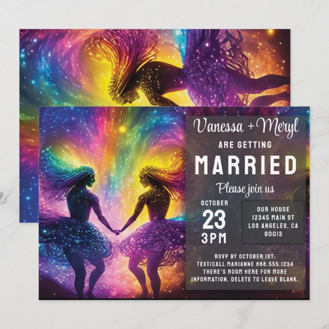 Invitation Cosmic Rainbow Feminine Energy Lesbian Mariage (Devant / Derrière)