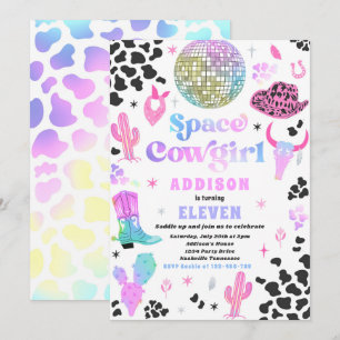 Invitation Cosmic Space Cowgirl Disco Rodéo fête d'anniversai