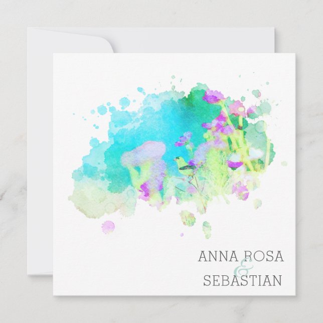 Invitation *~* Cosmos d'oiseaux Floral AR12 QR PHOTO Mariage  (Devant)