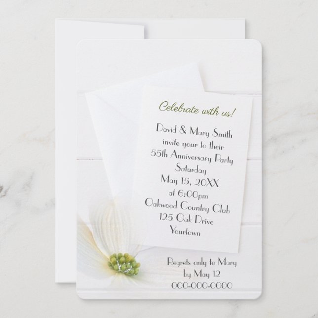 Invitation Cosmos du 55e anniversaire blanc sur bois blanc (Devant)
