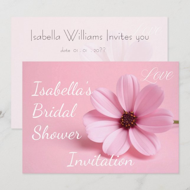 Invitation Cosmos Floral Script Rose Pâle Enterrement de Vie  (Devant / Derrière)