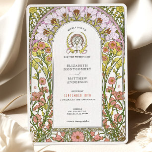 Invitation Cosmos rose et fleurs sauvages jaunes Art nouveau