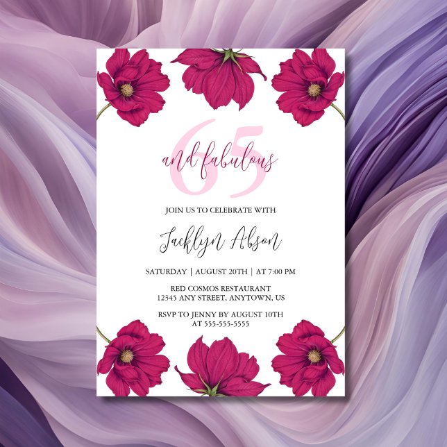 Invitation Cosmos rose foncé chic Floral Botanical Anniversai (Créateur téléchargé)