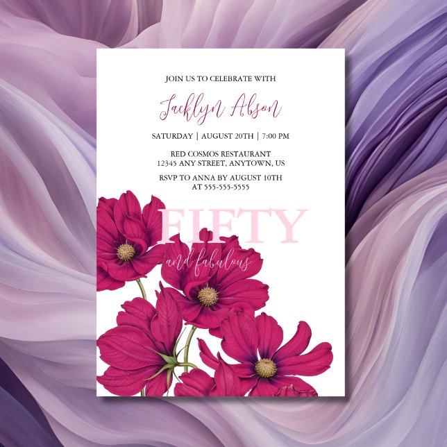 Invitation Cosmos rose foncé Floral Fabuleux anniversaire (Créateur téléchargé)