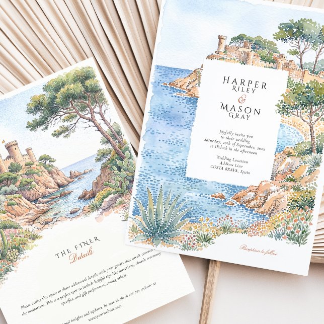 Invitation Costa Brava Espagne Mariage Destination Aquarelle (Créateur téléchargé)