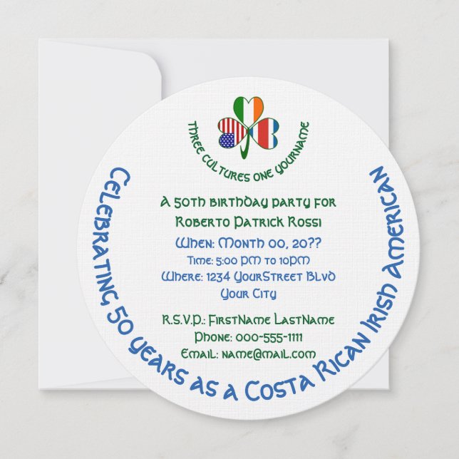Invitation Costa Rican Irish USA Shamrock Birthday  (Devant)