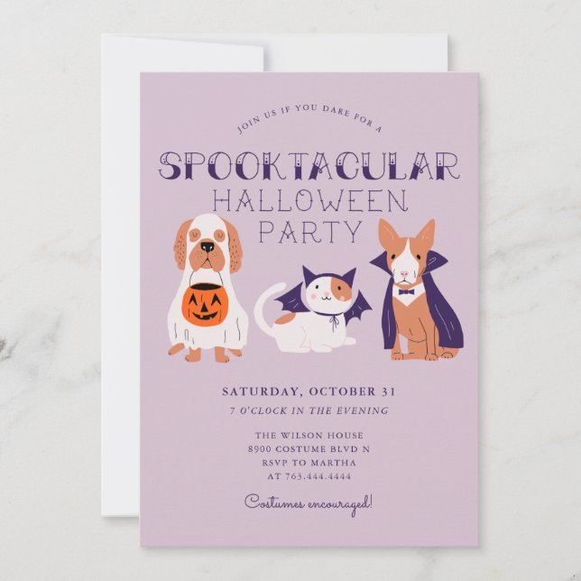 Invitation Costume Cute Spooktacular Animaux Fête d'Halloween (Devant)