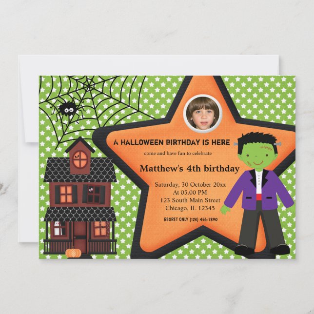 Invitation Costume d'anniversaire d'Halloween (vert) (Devant)