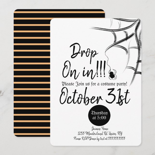 Invitation Costume d'araignée de tableau noir Halloween Anniv (Devant / Derrière)