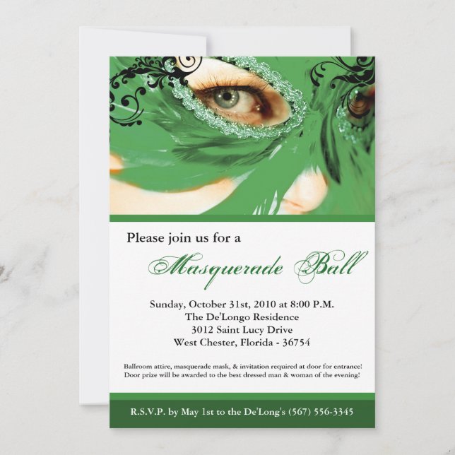 Invitation Costume de bal Mascarade verte Halloween (Devant)