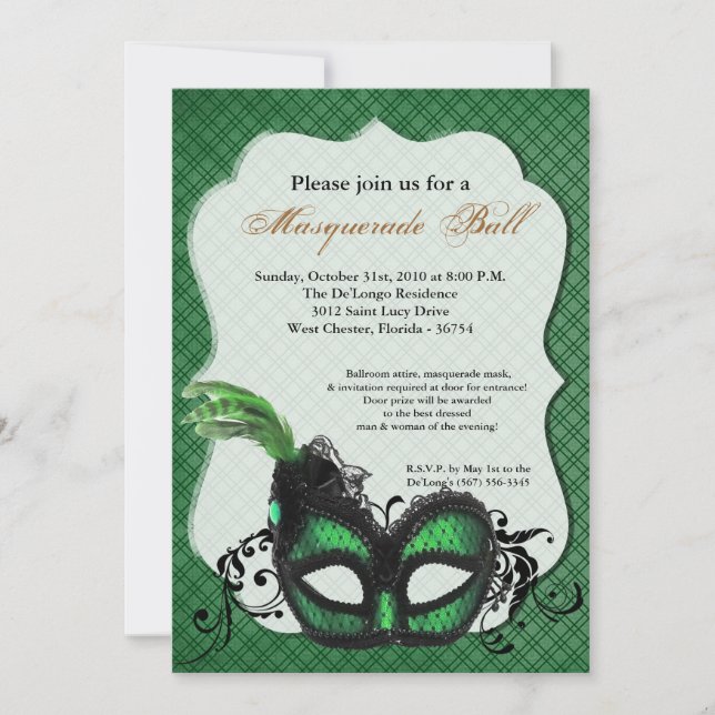Invitation Costume de bal Mascarade verte Halloween (Devant)