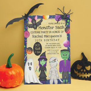 Invitation Costume de bash monstre pour enfants Halloween Ann