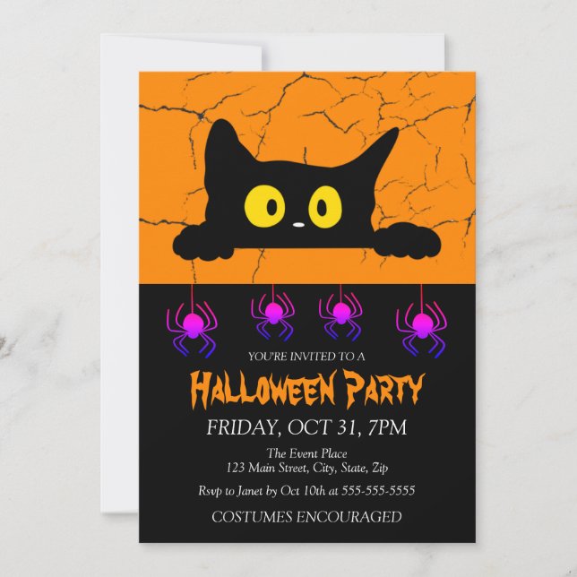 Invitation Costume de chat noir Spider Halloween Party (Devant)