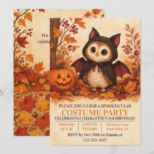 Invitation Costume de Chauve-Souris Chouette Mignonne pour Fê