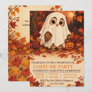 Invitation Costume de fantôme de hibou mignon pour fête d'ann