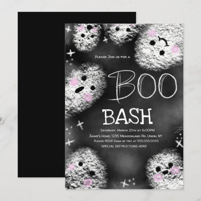 Invitation Costume de fantôme de tableau noir pour Halloween  (Devant / Derrière)