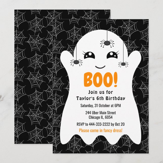 Invitation Costume de fantôme Halloween pour anniversaire en  (Devant / Derrière)