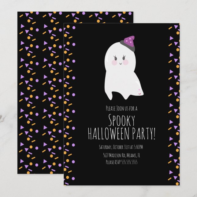 Invitation Costume de fantôme mignon pour Halloween et annive (Devant / Derrière)