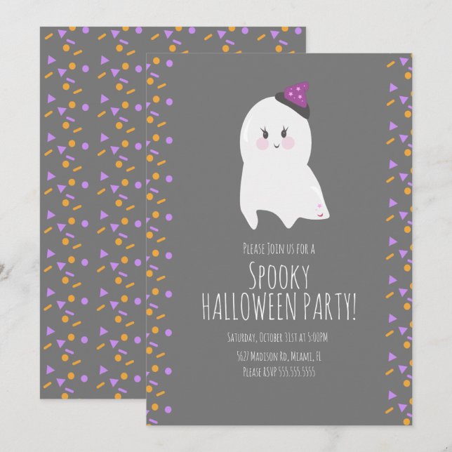 Invitation Costume de fantôme mignon pour Halloween et annive (Devant / Derrière)
