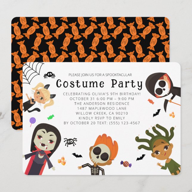 Invitation Costume de fête d'anniversaire d'Halloween pour en (Devant / Derrière)