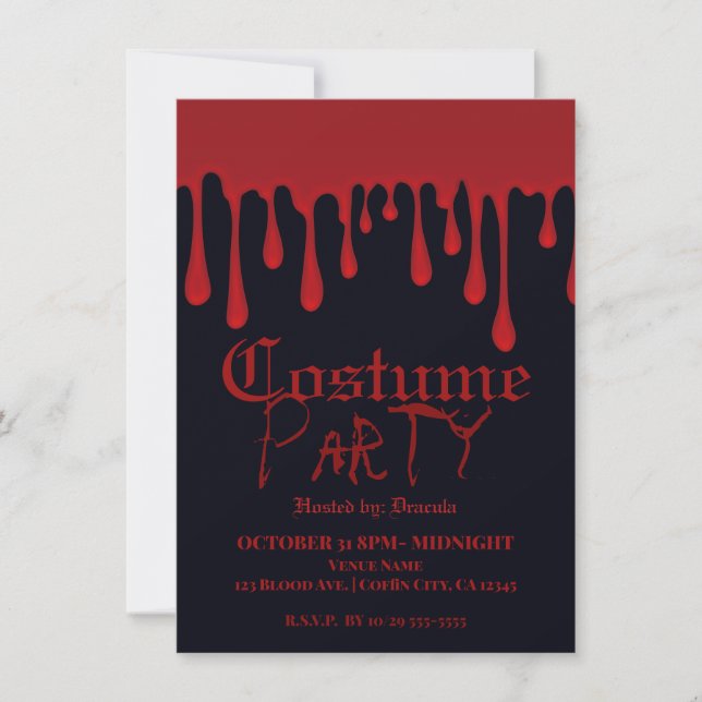 Invitation Costume de fête d'Halloween avec du sang rouge qui (Devant)