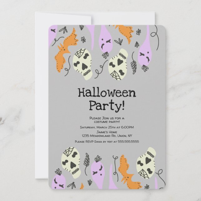 Invitation Costume de fête d'Halloween Crâne de Fantôme Gribo (Devant)