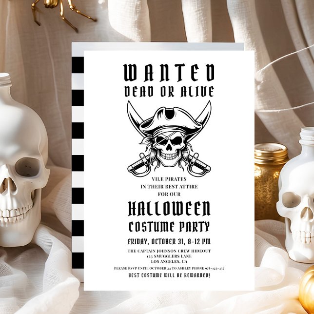 Invitation Costume de fête d'Halloween crâne de pirate  (Pirate Skull Halloween Costume Party Invitation)
