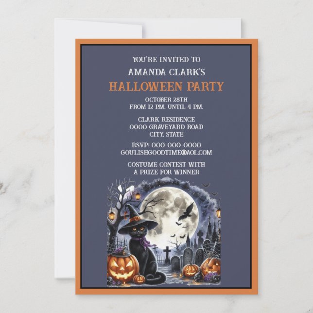 Invitation Costume de fête d'Halloween de chat noir  (Devant)