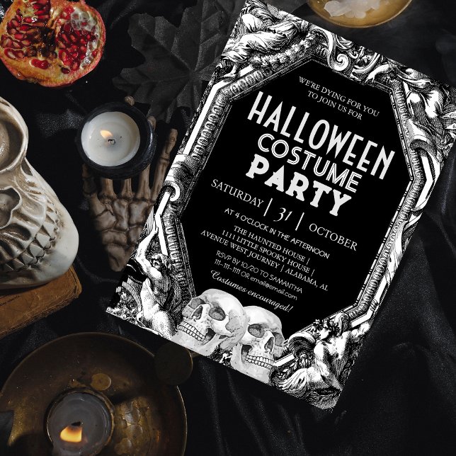 Invitation Costume de fête d'Halloween de crâne de gravure cl (Créateur téléchargé)