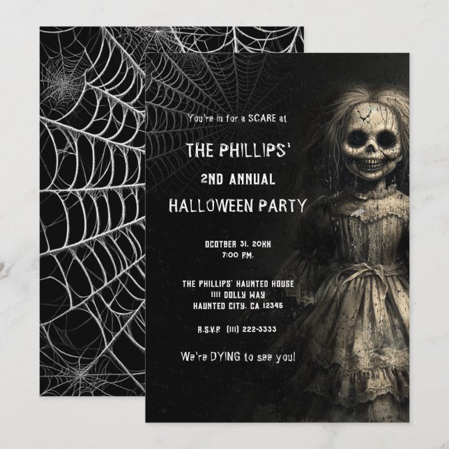 Invitation Costume de fête d'Halloween de poupée squelette ha (Devant / Derrière)